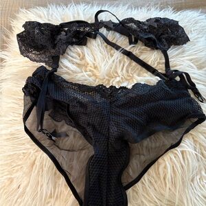 Victoria's Secret Black sheer Lace panty and garter Set